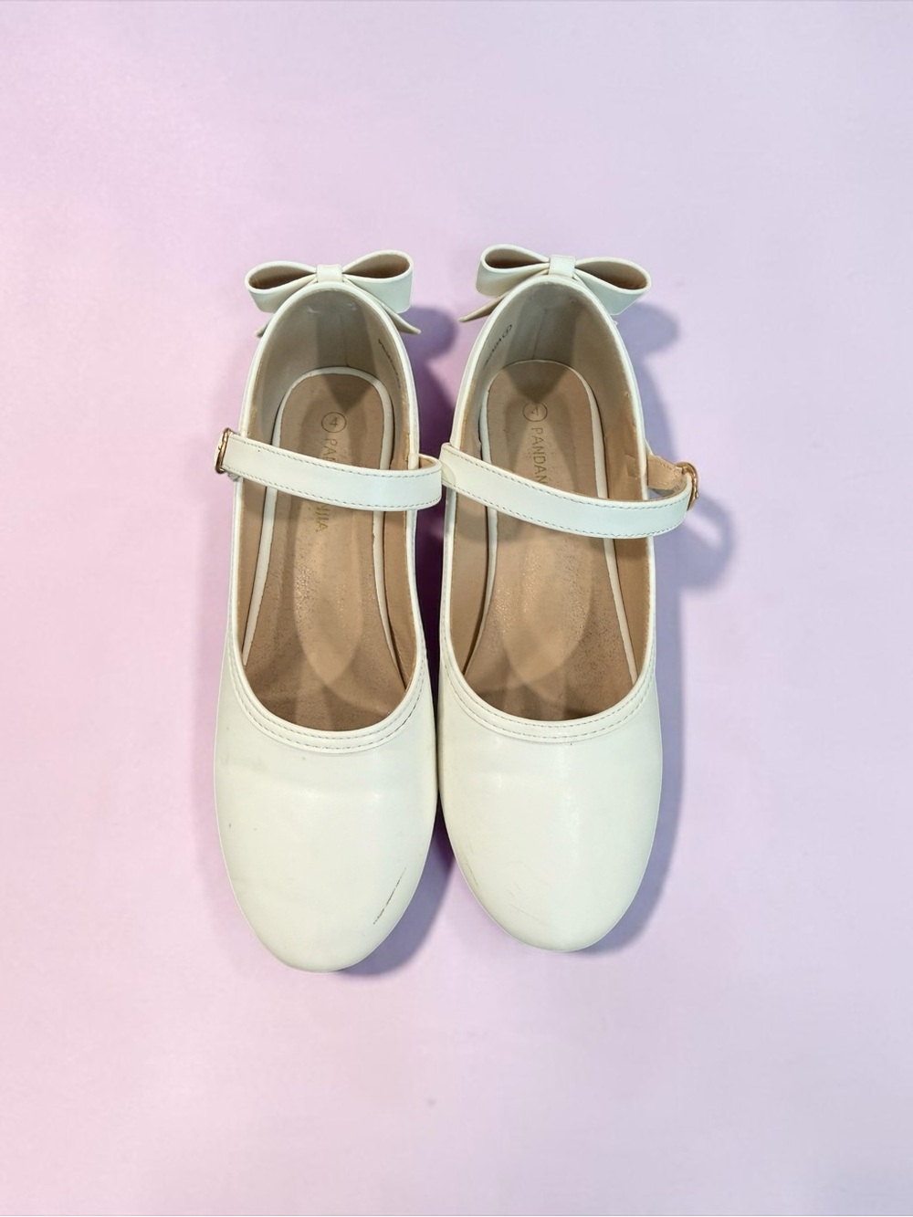 PANDANINJIA Girls White Bow Mary Jane Dress Shoes Size 4